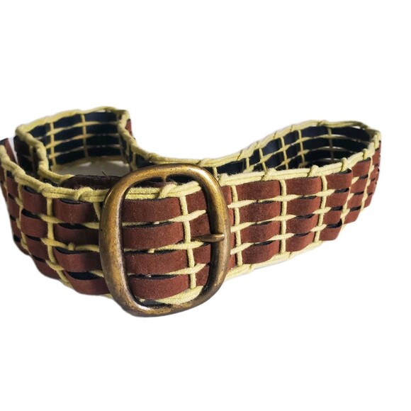 Woven BR Suede Hippie Belt Adjustable Basket Weave Women S/M Retro 42" WO Buckle - Picture 2 of 10